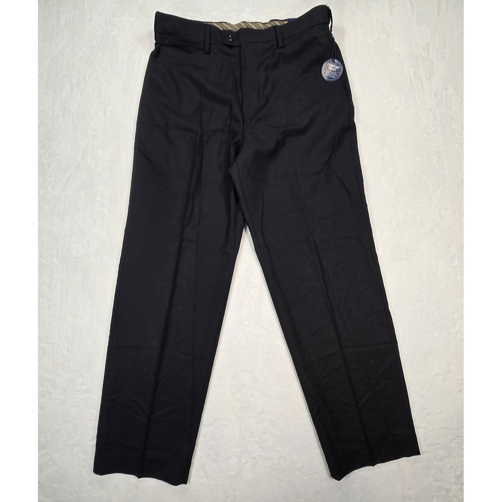 Saddlebred Mens Sharkskin Straight Fit Dress Pants Black 34W x 30L Comfort Waist